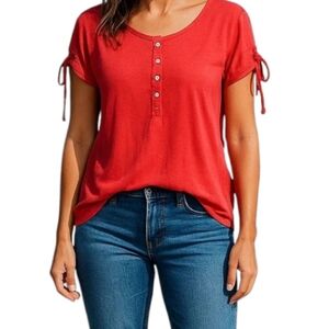 Chaser Red Flutter Sleeve Relaxed T-Shirt, MEDIUM
